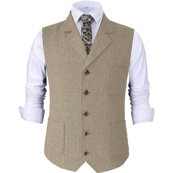 Mens Retro Suit Vest Champagne